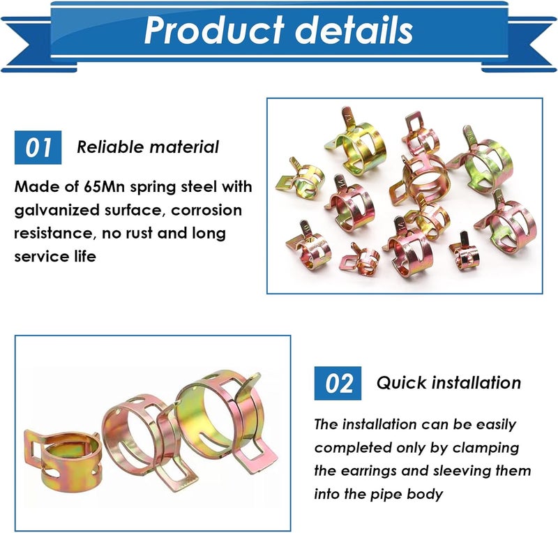 Eoppen 72Pcs Spring Hose Clamps Fuel Line Silicone Vacuum Hose Low Pressure Air Clamps & Sleeving Automotive Replacement Fastener Assortment Kit 6 Sizes (7mm 10mm 11mm 14mm 16mm 17mm) - Image 3